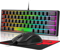 LexonElec 60% Mini Gamer Billentyűzet és Egér Szett - Fekete, RGB Háttérvilágítás, Mechanikus Érzetű, Ergonomikus, 12000 DPI Méhsejt Egér, U 1