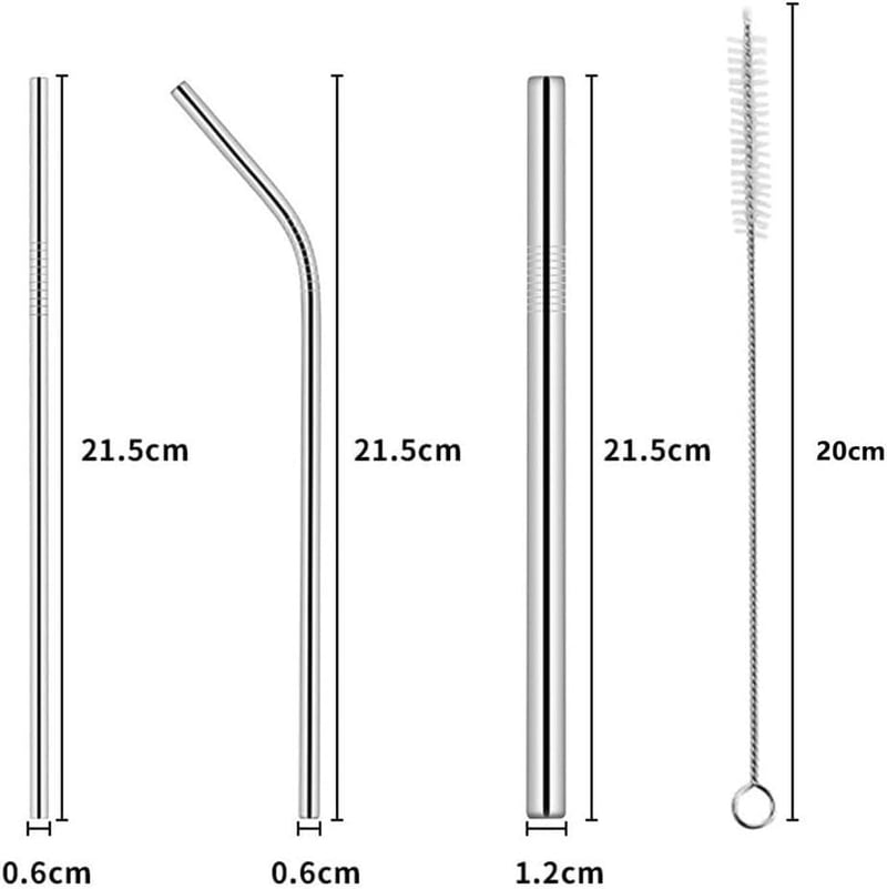 Praktikus 10 darabos rozsdamentes acél szívószál szett, 215 mm