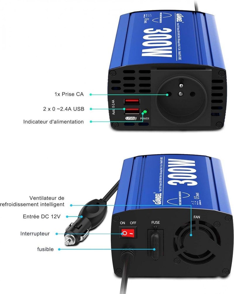 GIANDEL 300W Tiszta Szinusz Inverter 12V-220V Dupla USB-vel Újracsomagolt