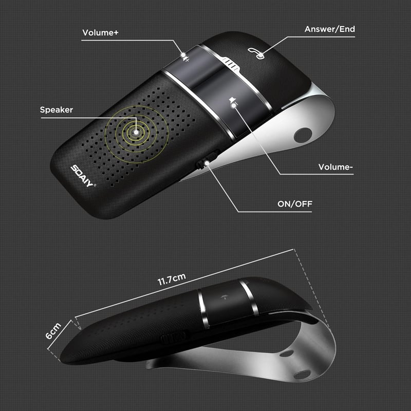 SOAIY S32 Bluetooth 5.0 Autós Kihangosító Napellenzőre, Automatikus Ki/Be