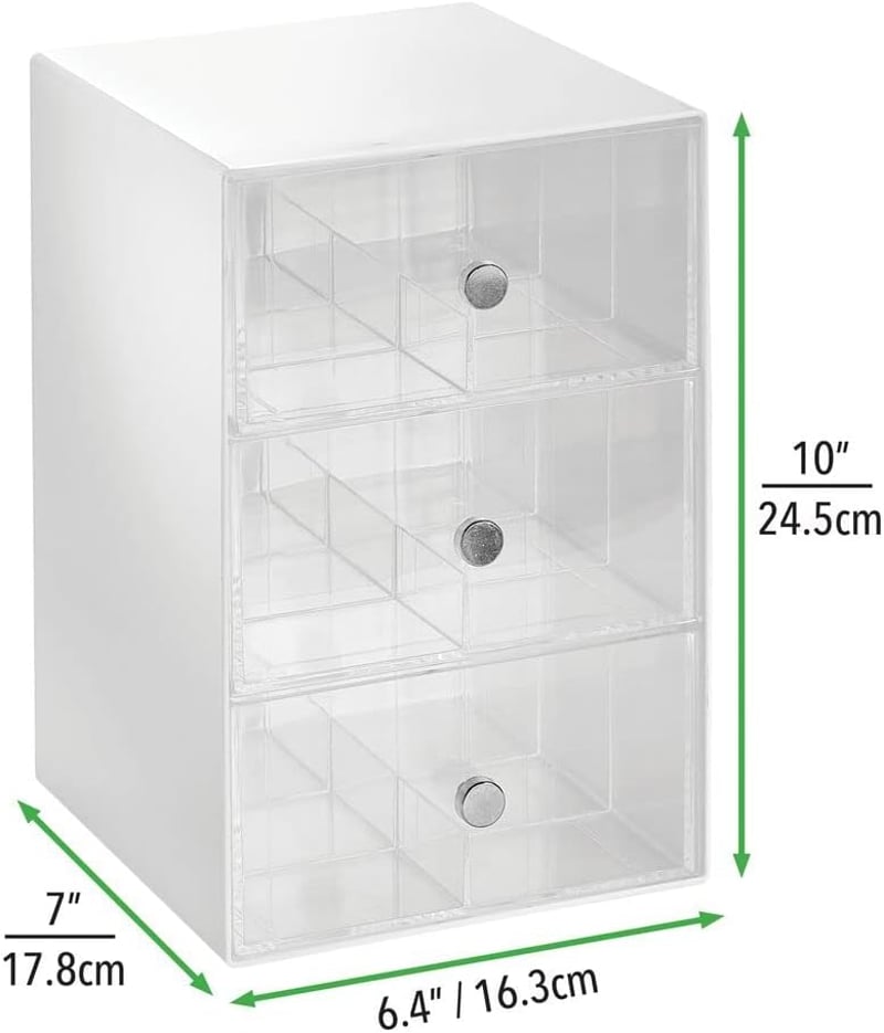 mDesign 3 fiókos teafilter és kávékapszula rendszerező doboz, 18 rekeszes, fehér