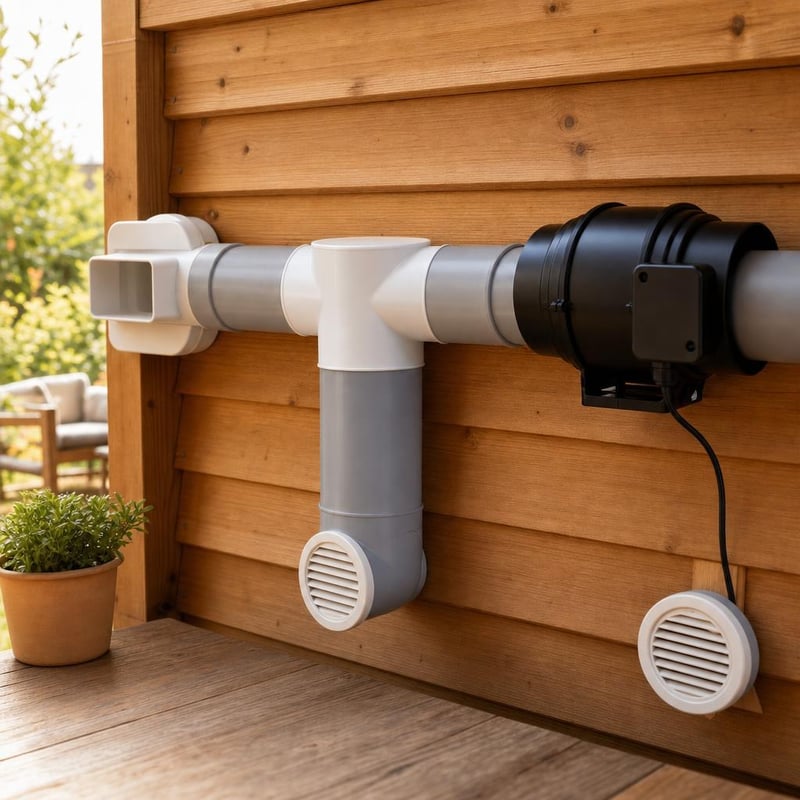 Set za ventilaciju: adapter za kanale + T-razdjelnik 100 mm + podesivi ventilator