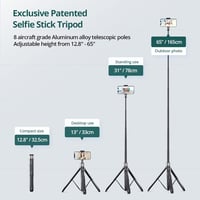 ATUMTEK 165 cm Szelfi Bot Tripod Állvánnyal - Levehető Bluetooth Távirányítóval, iPhone és Android Telefonokhoz, Videózáshoz, Vlogoláshoz, É 3