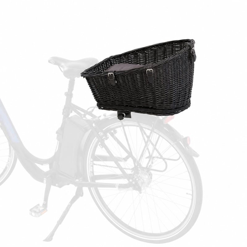 TRIXIE Pletena biciklistička košara za pse za nosač prtljage 35×49×55 cm – sa zaštitnom rešetkom i jastukom — nedostaje zaštitni pokrov (stanje: vidi 2. sliku)