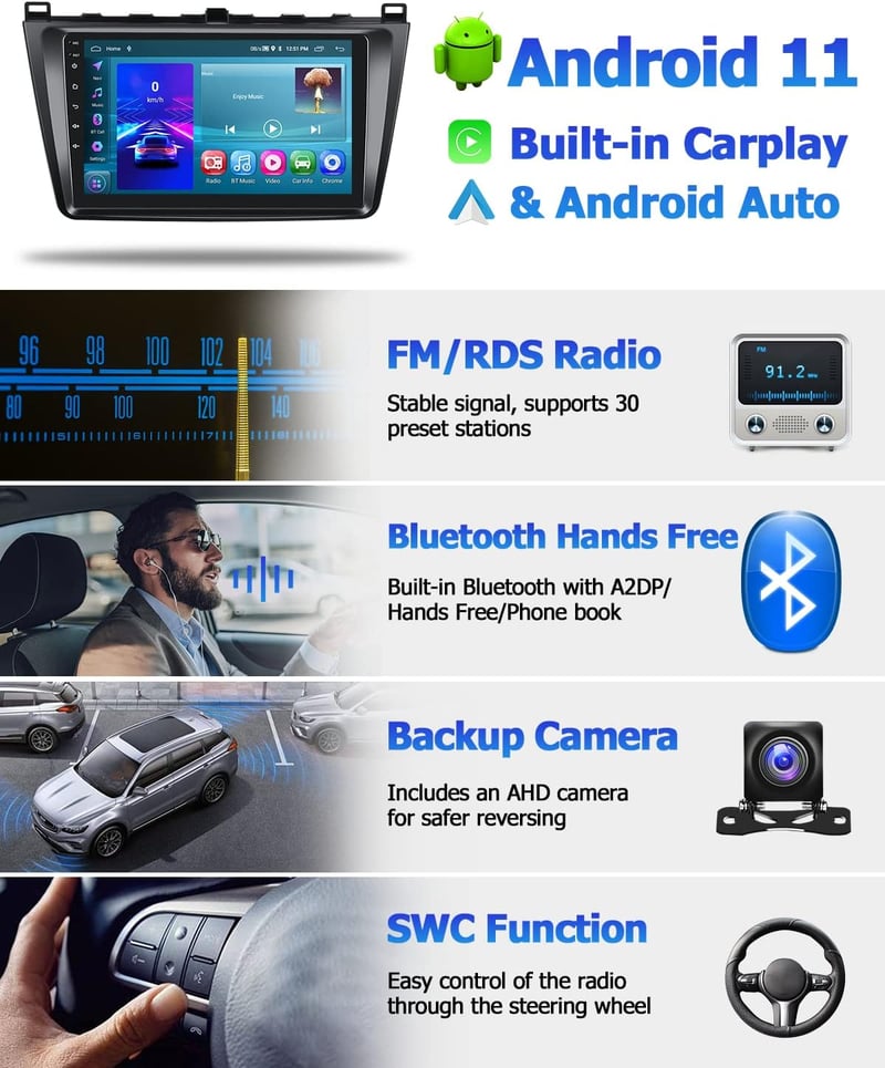 Mazda 6 (2007-2012) 9" Érintőképernyős Hikity CarPlay Autórádió Dashcammel, 2+32GB