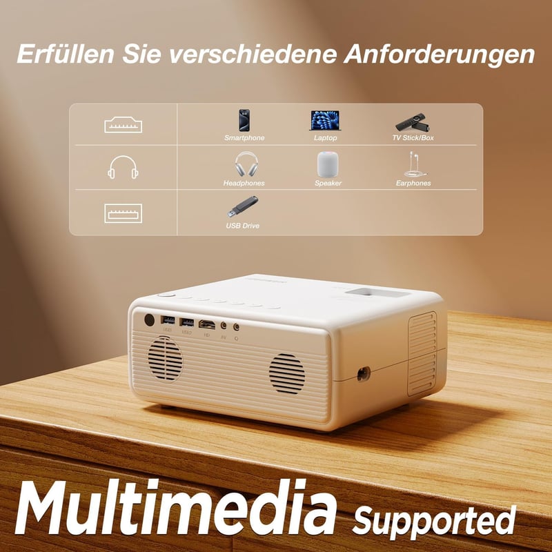 iZEEKER Mini Bluetooth Projektor 12000 Lux 1080P Felbontással, Állvánnyal - Otthoni Mozi, Kompatibilis iOS, Android, PC, HDMI, USB, PS5, Xbo