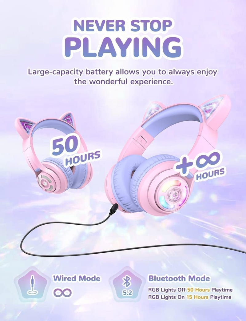 iClever Gyerek Bluetooth Fejhallgató - 94dB Hangerőkorlát, 50 Órás Üzemidő, Mikrofonnal