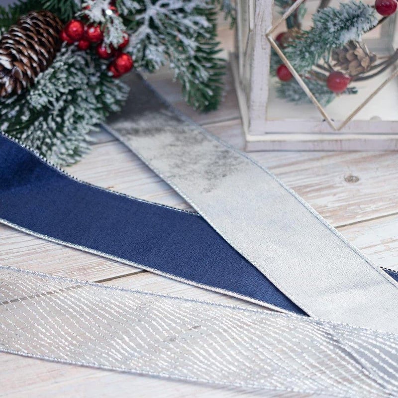 KI Store kétoldalas csillámos bársony szalagkészlet - 3 db kék, ezüst, átlátszó