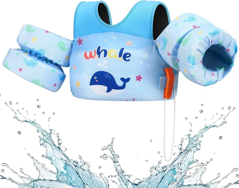 HeySplash Kék Bálna Úszómellény Gyerekeknek 3-6 Éveseknek, Állítható Karúszókkal