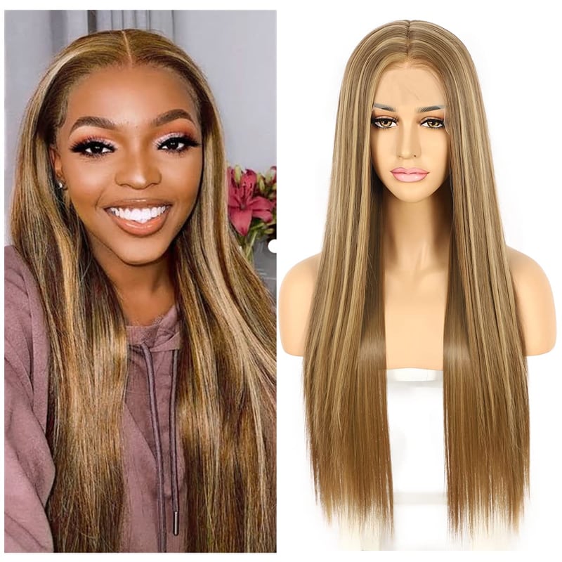 Sapphirewigs Hosszú Egyenes Barna Paróka Nőknek - 60cm, Hőálló Szintetikus