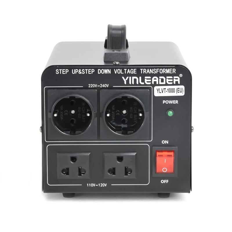 Yinleader 1000W Feszültségátalakító Transzformátor 230V-110V, Toroid Magos, 4kg, 2db 110V + 2db 220V EU Aljzat, CE Tanúsítvány, Fekete