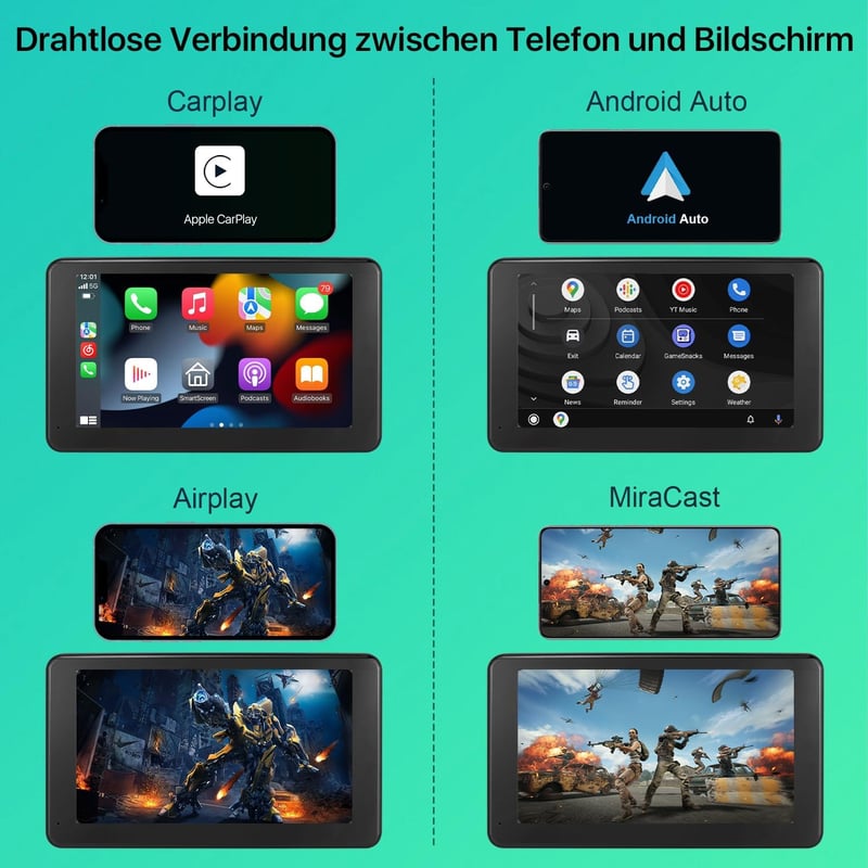 GreenAuto T86 7" érintőképernyős autórádió CarPlay-jel, Android Auto-val és tolatókamerával