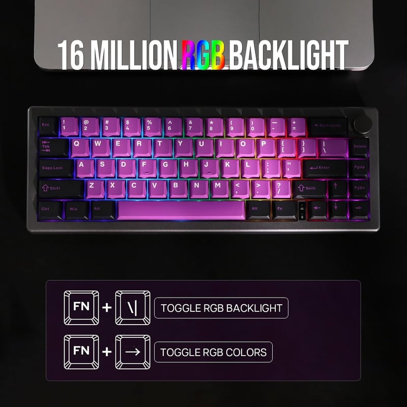 EPOMAKER EK68 65% Mechanikus Gamer Billentyűzet, Hot-Swap, Hármas Csatlakozás, 3000 mAh Akkumulátor, RGB Háttérvilágítás, PBT Keycaps, Feket