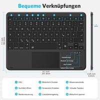 Emetok Vezeték Nélküli Bluetooth Billentyűzet Trackpaddel, Német QWERTZ, iPad 10.9/10.2/9.7/Pro/Air/Mini Készülékekhez, Fekete 6