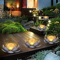 Lotus LED napelemes kerti lámpa - Dekoratív fém lótuszvirág repesztett üveggömbbel 2