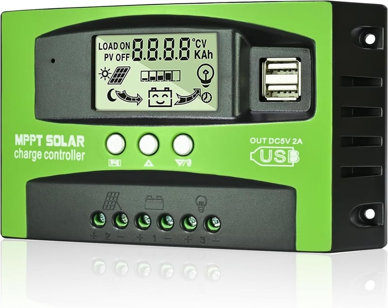 VIXKPIRR MPPT 30A Napelem Töltésvezérlő 12V/24V - LCD Kijelzővel, Hőmérséklet Érzékelővel, 2 USB Porttal, Ólom és Lítium Akkumulátorokhoz