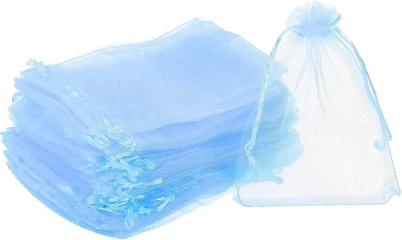 Organza ajándéktasak, 50db, égkék, 11x16cm, esküvőre, partira