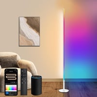 Fortand WiFi RGBCW LED Állólámpa - 16 Millió Szín, Távirányítóval, Alexa/Google Home Kompatibilis, Tompítható Saroklámpa Zene Módokkal, Ezüs 1