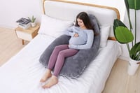 AWESLING U-alakú terhességi párna, szoptatós párna levehető szürke bársony huzattal 7