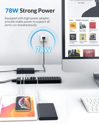 ORICO Aktív USB 3.0 elosztó 16 portos saját kapcsolós LED 78W táp 12V 6.5A adapterrel PC iMac mobil HDD pendrive iPadhez 2