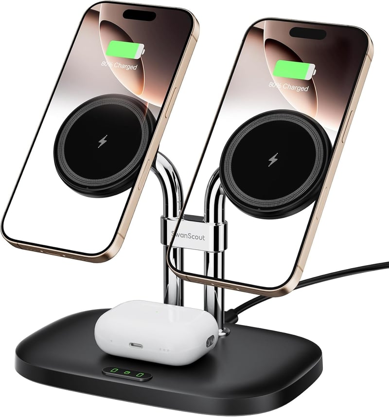 SwanScout 706M Indukciós duőéa Töltőállomás iPhone és Airpods- Vezeték Nélküli MagSafe Dupla Töltő