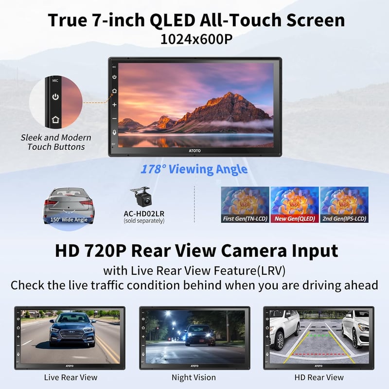 ATOTO A6PF 2DIN 7" QLED Android autórádió – 2GB+32GB, DAB+, Vezeték nélküli CarPlay és Android Auto, GPS, Wi-Fi, Bluetooth