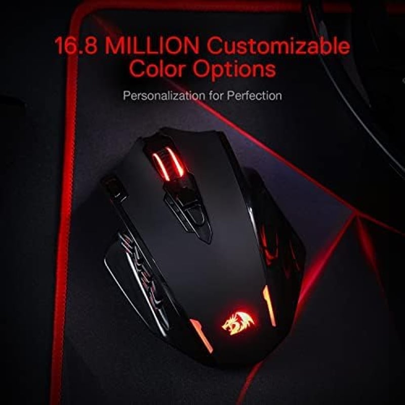 Redragon M913 Impact Elite vezeték nélküli gamer egér, 16000 DPI, 20 programozható gomb, 45 órás akkumulátor, RGB világítás, 12 oldalsó gomb