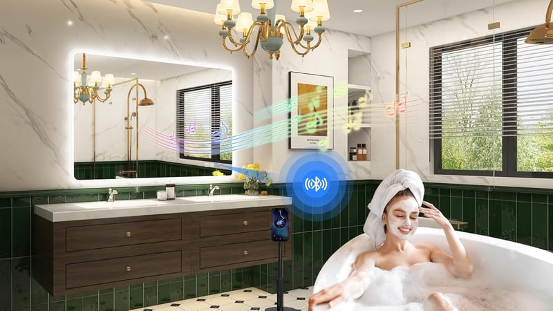 STARLEAD Fürdőszobai Tükör 100x70 cm - Bluetooth Hangszóróval, Páramentesítő, Fényerőszabályzó, 3 Színhőmérséklet, Edzett Üveg, Vízálló IP44