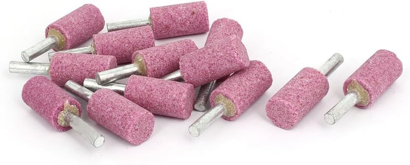 sourcingmap 6mm-es Hengeres Csiszolófej Készlet - 16x30mm Rózsaszín Csiszoló Kőfej Fémhez, 12 db-os Szett Köszörűgéphez