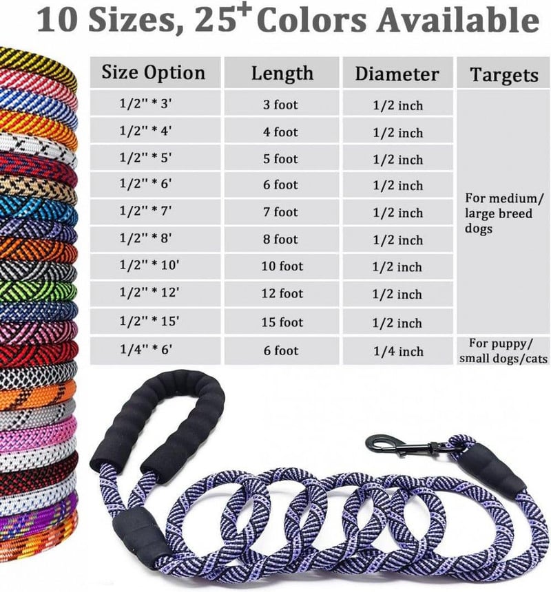 Erős Nylon Kutyapóráz 180cm, Párnázott Fogású, Nagy Kutyáknak