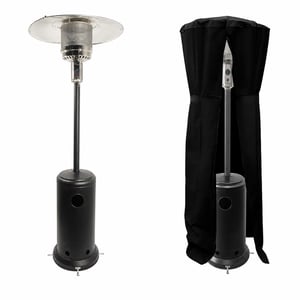 Încălzitor de terasă pe gaz Happy Garden Oslo, oțel negru, cu husă de protecție, 82x82x221 cm — urme vizibile de utilizare (stare: vezi a 2-a fotografie)