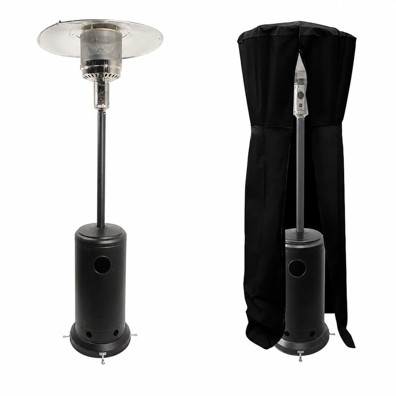 Încălzitor de terasă pe gaz Happy Garden Oslo, oțel negru, cu husă de protecție, 82x82x221 cm — urme vizibile de utilizare (stare: vezi a 2-a fotografie)