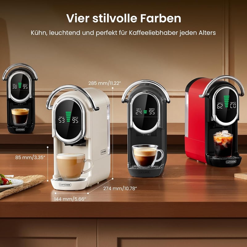 CAPXSNOB Magician1 Mini 5 az 1-ben Kávéfőző - Nespresso, Dolce Gusto, Lavazza Kompatibilis, 20 Bar, LED Kijelző, 7 Vízszint, Kompakt Kapszul - Black