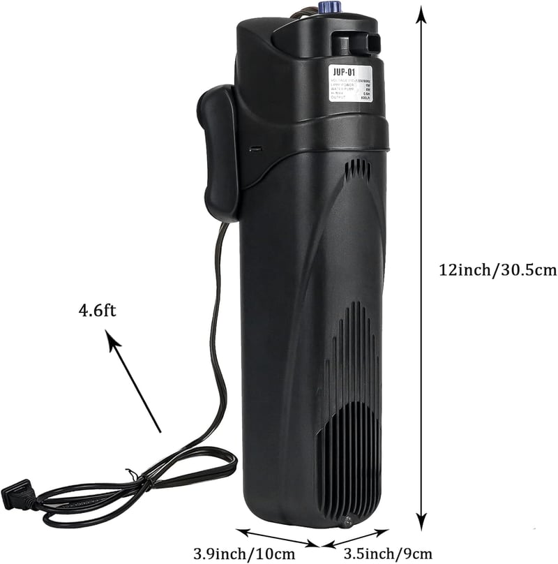 BootyBay JUP-01 UV Akvárium Szűrő 150-300 Literes Medencékhez, 800L/h Belső Vízszűrő Pumpa Zöld Alga Eltávolítóval, 9W UV Lámpával és 2 Póts