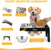 Toozey Magasságállítható Kutyatál Rozsdamentes Acél 1200ml Közepes és Nagy Kutyáknak - black 4