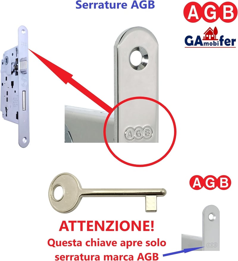 GAMOBIFER Passepartout Kulcs AGB Belső Zárakhoz - Nikkelezett Fém, 6mm, PATENT/CENTRO/POLARIS/MEDIANA EVOLUTION Sorozatokhoz, 2db