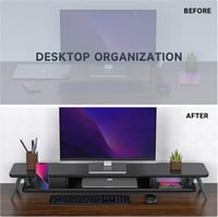 Fenge Dupla Monitortartó Állvány Telefon/Tablet Tartóval, 2 Szintes Nagy Multifunkciós Számítógép Laptop Képernyőemelő, 108x23,5x14,5 cm, Fe 4