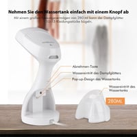 HOMEASY 1500W Kézi Gőzölő - Gyors Felmelegedésű Fehér Ruhagőzölő 280ml Tartállyal 7
