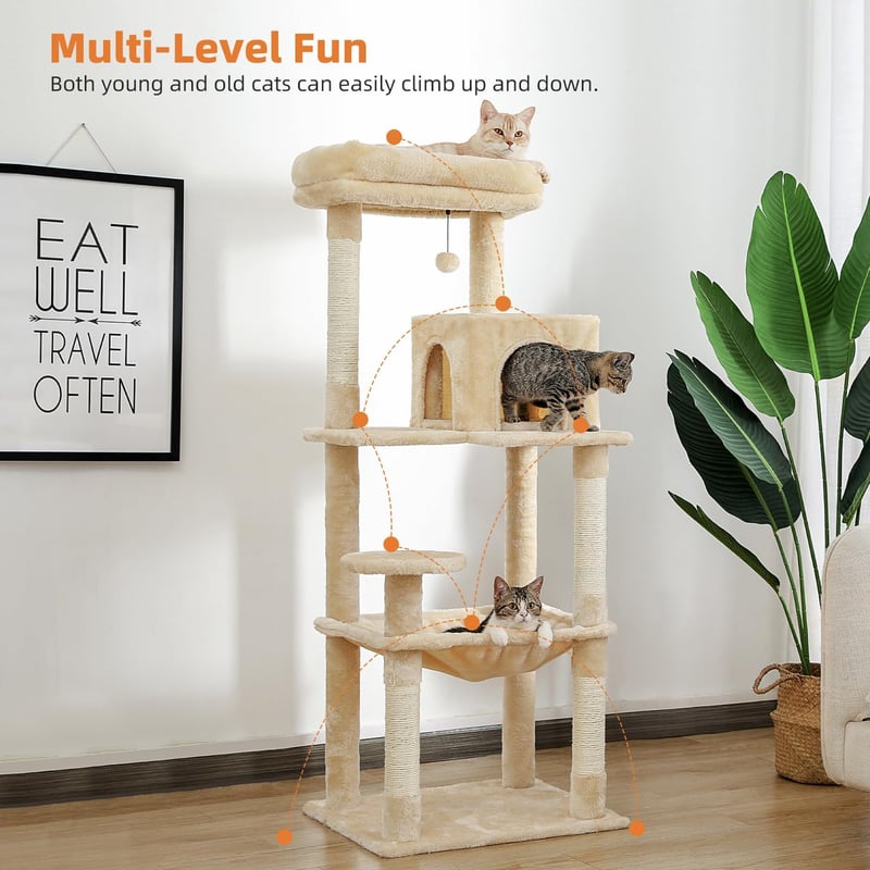 PAWZ Road 143cm-es Luxus Macskabútor Fémhálós Függőággyal és 2 Odúval