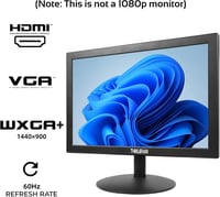 Thinlerain 15,4" HD Monitor 1400x900 Felbontással - Beépített Hangszórókkal, HDMI/VGA Csatlakozással, VESA Kompatibilis, PC/PS4/Xbox/Switch  2