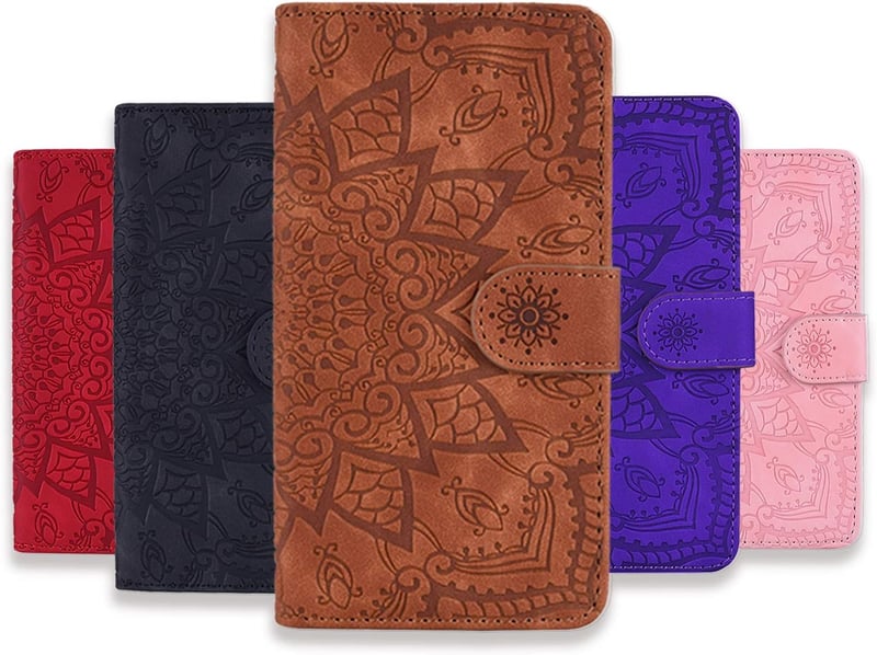 Samsung Galaxy A35 5G Mandala Mintás Piros Bőr Flip Tok Kártyatartóval
