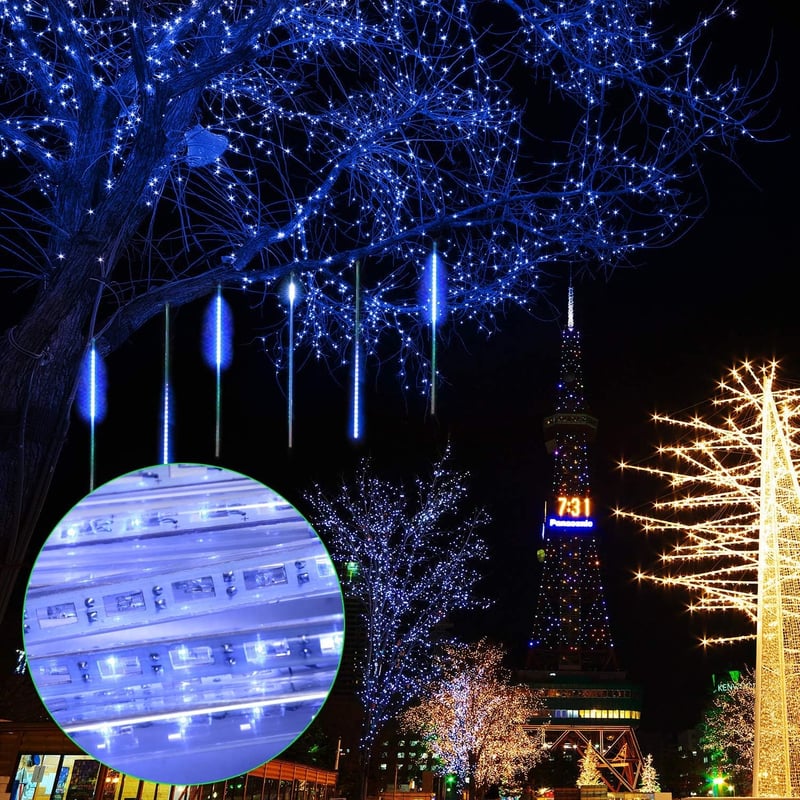 Joomer 240 LED-es Kék Meteoreső Fényfüzér, 30cm, Kültéri Vízálló Karácsonyi Dekoráció