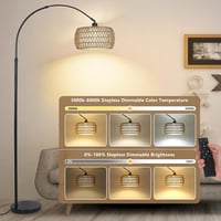 Lampadar Curbat Rayofly cu Abajur din Rattan - Lampă de Podea Vintage Boho cu Telecomandă, Bec LED, Control prin Aplicație, Dimmer 2