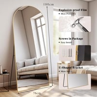 LunaMirror Ívelt Arany Álló Tükör 192x85 cm - Teljes Alakos Padlótükör Hálószobába, Nappaliba - Nagyméretű Fali Tükör Nano Üvegből Alumínium 3