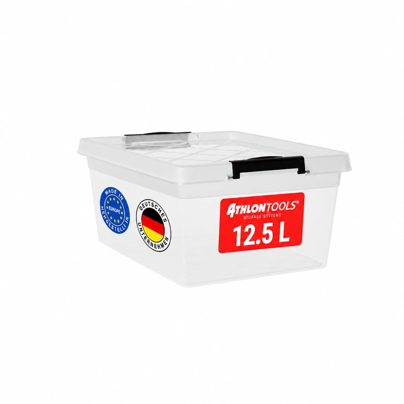 ATHLON TOOLS Kutija za pohranu s poklopcem 12,5 L Prozirna plastična kutija s poklopcem 1 kom. (Djelomični set, rabljeno)