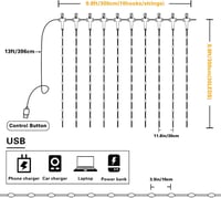 Fulighture 3x3m-es USB LED fényfüggöny, 300 LED, távirányítóval, vízálló, színes, 8 üzemmód 7