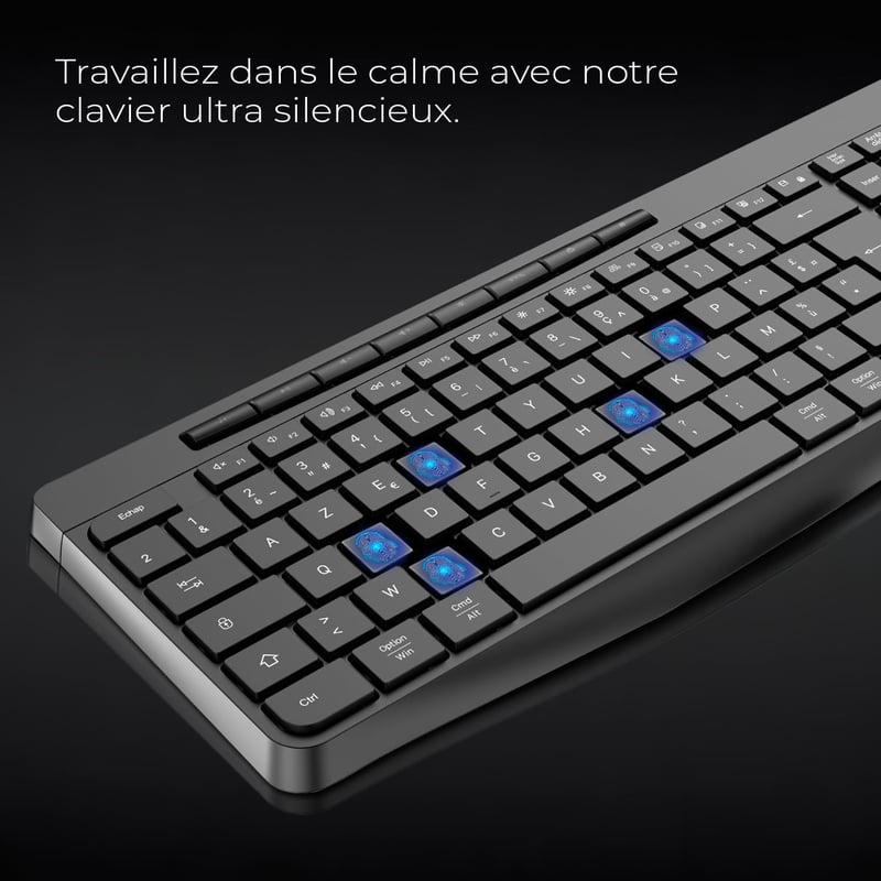 AD ADVANCE R Type Vezeték Nélküli Billentyűzet - Csendes, Tölthető, RGB Háttérvilágítás, Francia Kiosztás, Windows/Mac Kompatibilis