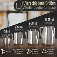 Barista Legends Tejkiöntő Szett - Rozsdamentes Acél 350ml + 600ml - Fényesített Tejhabosító Kancsó Latte Art Készítéshez - Barista Kiegészít 6