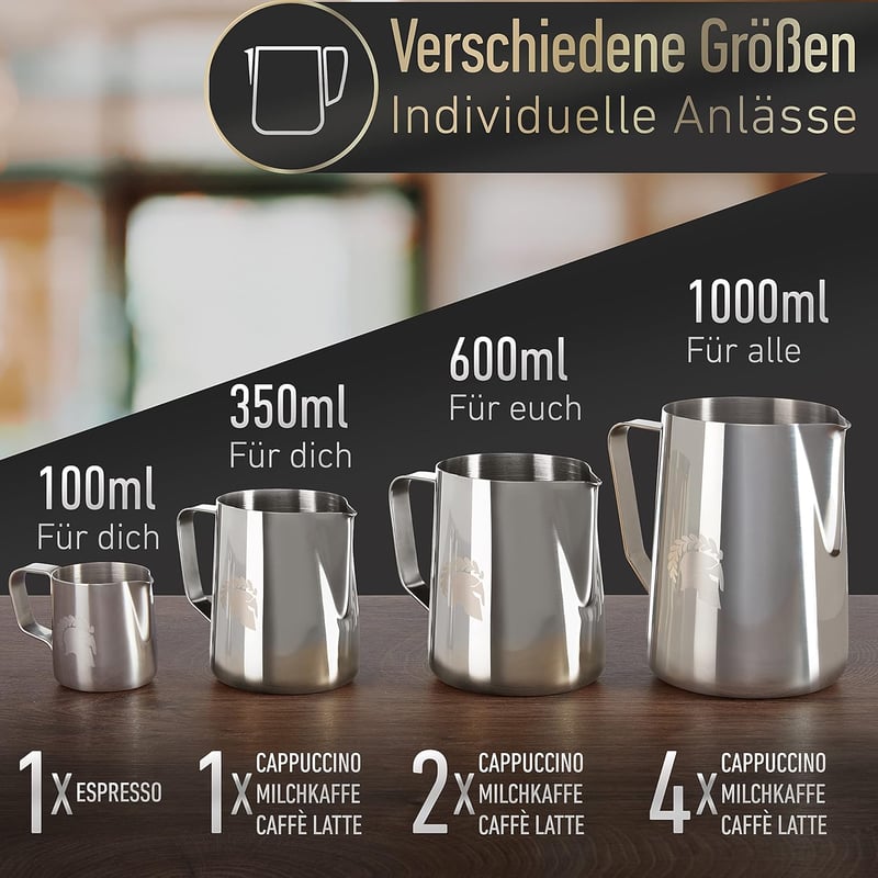 Barista Legends Tejkiöntő Szett - Rozsdamentes Acél 350ml + 600ml - Fényesített Tejhabosító Kancsó Latte Art Készítéshez - Barista Kiegészít