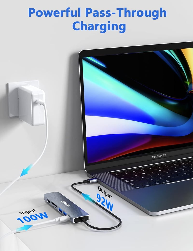 ZESKRIS 7-in-1 USB-C Hub Adapter Ethernet, 100W PD, 4K HDMI, USB 3.0, TF/SD/microSD Kártyaolvasó - MacBook, iPad Pro, Switch Kompatibilis
